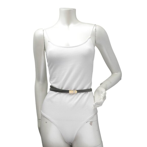 Vintage Couture Emmanuel Leather Snakeskin Skinny Belt 80s Grey Gold - Picture 3 of 10